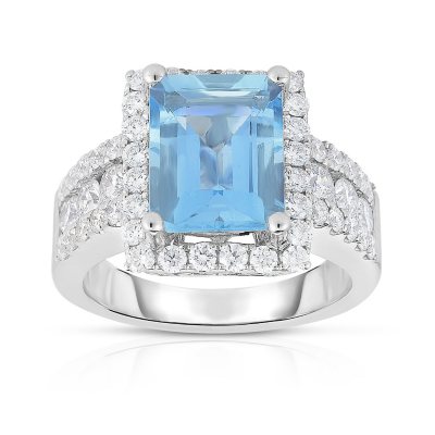 emerald ring aquamarine 14k diamonds cut gold sam club