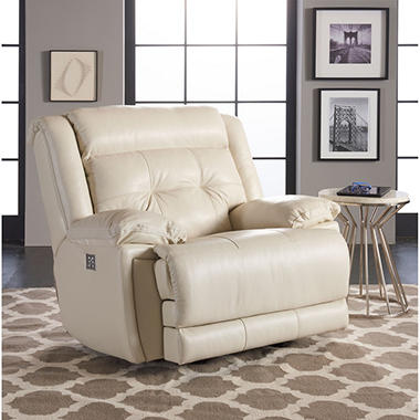 McCann Leather Power Rocking Reclining Chair with Power Headrest, Lumber Support, Extended Footrest, Bluetooth App