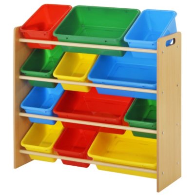 Kids Bin Organizer with 12 Plastic Bins - Bright or Pastel Color ...