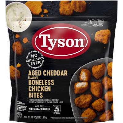 Tyson Fully Cooked Aged Cheddar Flavored Boneless Chicken Bites (3 lbs