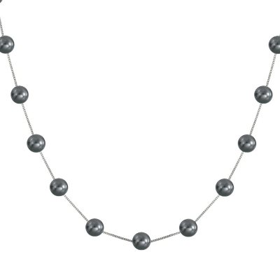 14K White Gold Freshwater Black Pearl Station Necklace