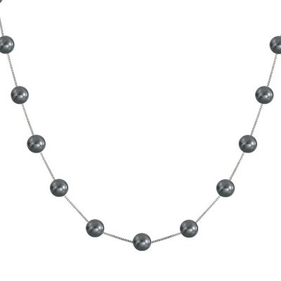 14K White Gold Freshwater Black Pearl Station Necklace