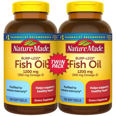 Nature Made Burp-Less Fish Oil 1,200 mg Softgels for Heart Health† (150