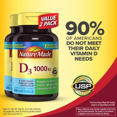 Nature Made Vitamin D3 1,000 IU (600 Softgels Twinpack) - Sam's Club