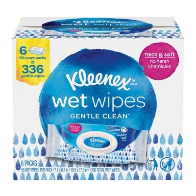 Kleenex Wet Wipes Gentle Clean for Hands and Face, Flip-top Pack, 56