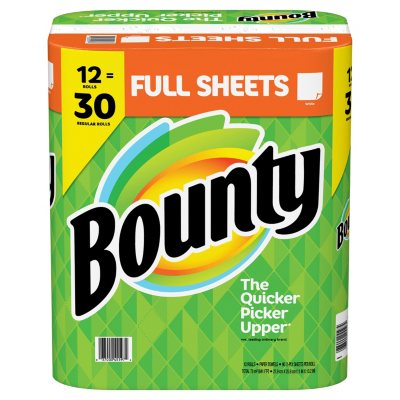 Bounty Paper Towels, White, 12 Rolls = 30 Regular Rolls - Sam's Club