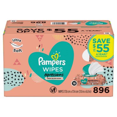 Pampers Expressions Baby Wipes, Fresh Bloom Scent (896 ct.) - Sam's Club