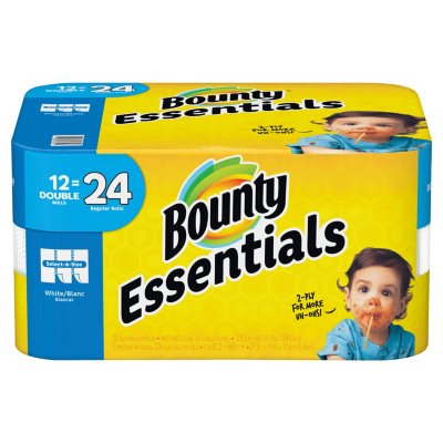 Bounty Essentials Select-A-Size Paper Towels, White (12 Double Rolls ...