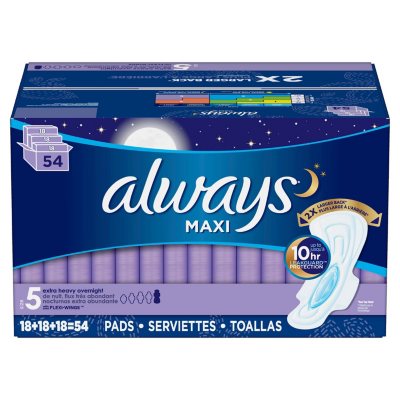 Always Maxi Extra Heavy Overnight Size 5 (54 ct.) - Sam's Club