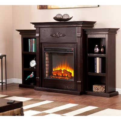 Emerson Electric Fireplace with Adjustable Flame Brightness, Adjustable Temperature Control – Espresso