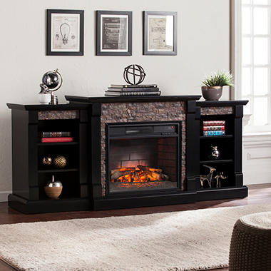 Charleston Infrared Electric Fireplace with Bookcases