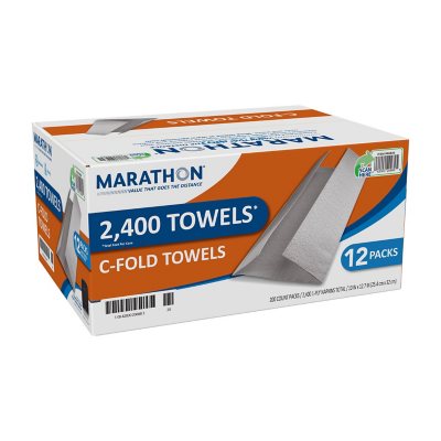 Marathon® C-Fold Paper Towels, White, 200 Towels Per Pack, 12 Packs Per ...