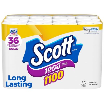 Scott 1100 Unscented Bath Tissue Bonus Pack, 1-ply (36 Rolls = 1100 ...