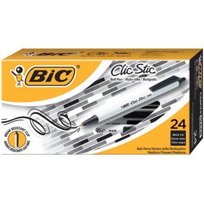 BIC® Clic Stic Retractable Ballpoint Pen, 1mm, Medium, Black, 24pk ...