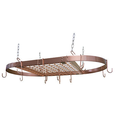 Oval Copper Ceiling Hanging Cookware Storage Pot Rack