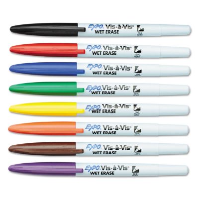 Expo Vis-à-Vis Wet-Erase Marker, Fine Point, Assorted Colors, 8pk ...