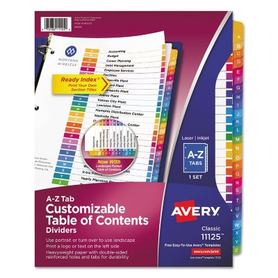 Avery 11125 - Ready Index Table of Contents Dividers - A to Z - Sam's Club