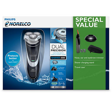 Philips Norelco 4300 Wet/Dry Shaver with Nose, Ear and Eybrow Trimmer