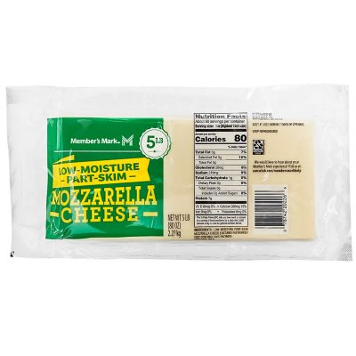 Member's Mark Mozzarella Cheese, Part-Skim Low-Moisture (5 lb. block