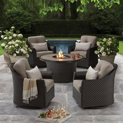 member's mark agio heritage 5-piece outdoor fire pit chat set with