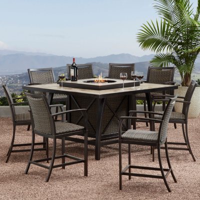 Member's Mark Agio Denver 9-Piece Balcony Height Fire Pit Dining Set