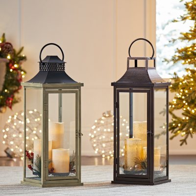 Member's Mark Metal Lantern with LED Candles and Greenery Accents ...