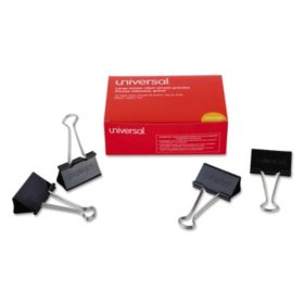 Universal Large Binder Clips, Steel Wire, 2" Wide, 1" Capacity, Black/Silver, 36pk. - Sam's Club