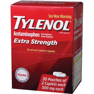 Tylenol Extra Strength, 500mg (30 pouches, 2 caplets each) - Sam's Club