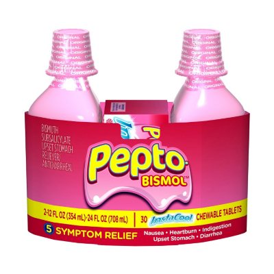 Pepto Bismol Liquid Original Flavor - 2/12 oz.+ InstaCool Tablets 30 ct ...