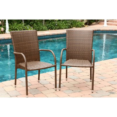 Newport Outdoor Wicker Dining Arm Chairs Set Of 2 Brown