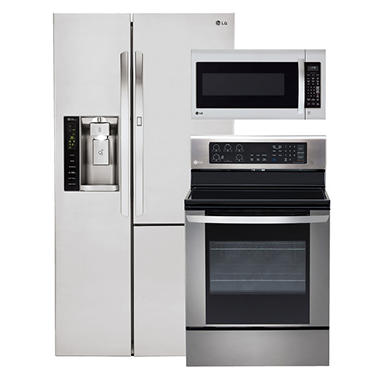 LG 26 cu. ft. Side-by-Side Refrigerator with Door-in-Door + LG 6.3 cu. ft. Single-Oven Electric Range + LG 2.0 cu.ft. Over-the-Range Microwave Bundle – Stainless Steel 