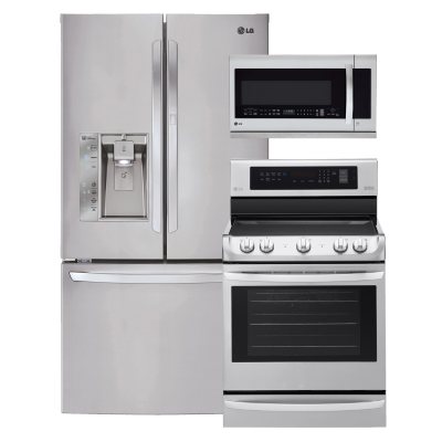 LG 29 cu. ft. Ultra-Capacity 3-Door French Door Refrigerator with Door-in-Door + 6.3 cu. ft. Single-Oven Electric Range + 2.2 cu.ft. Over-the-Range Microwave Bundle