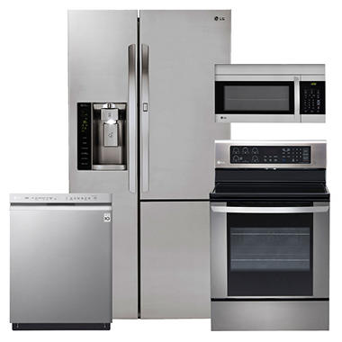 LG Side-by-Side Refrigerator with Door-in-Door + Single-Oven Electric Range, Over-the-Range Microwave, Dishwasher Bundle