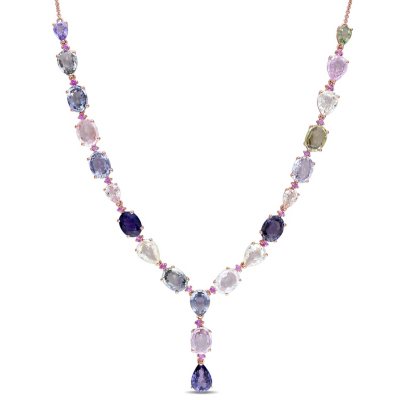 28.75 ct. Multi-Color Sapphire Teardrop Station Necklace in 14K Rose ...