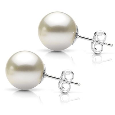 White Grade AAA Round Akoya Pearl Stud Earring with 14K White Gold Post ...