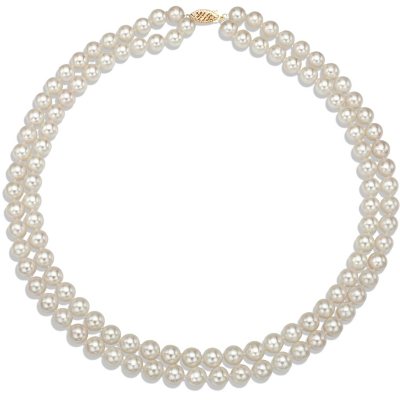 6.5-7 mm White Round Akoya Pearl 2-Row Strand Necklace with 14k Yellow ...