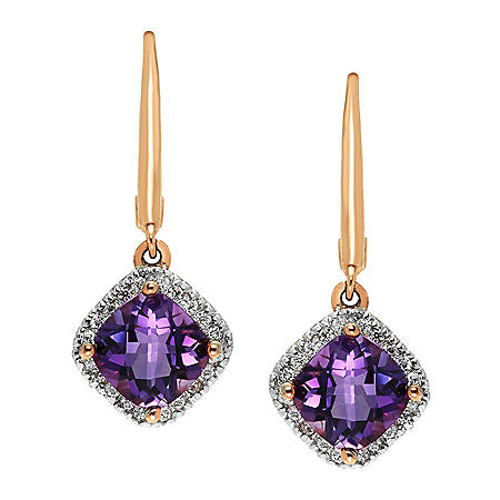 Amethyst and Diamond Earrings in 14K Yellow Gold - Sam's Club