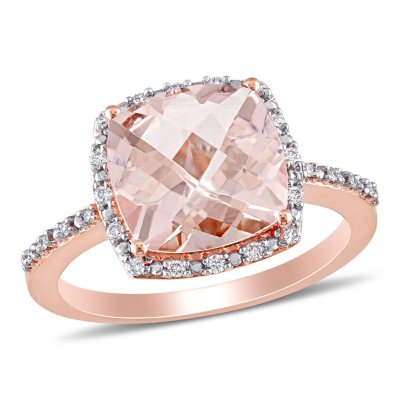 3.00 ct. Morganite with Diamond Halo Cocktail Ring in 14K Rose Gold ...