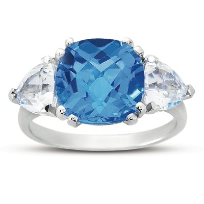 Cushion Cut Blue Topaz and White Topaz Ring in 14k White Gold - Sam's Club