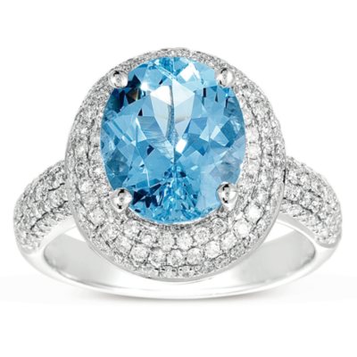 Oval-Cut Aquamarine Ring with Diamonds in 14K White Gold (I, I1) - Sam ...