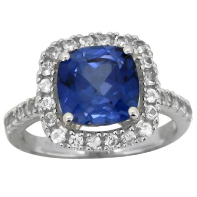3.04 CT. T.W. Lab-Created Ceylon and White Sapphire Ring in 14K White ...