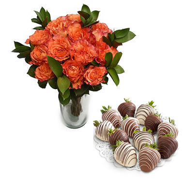 Free Spirit Rose Bouquet and Chocolate-Covered Strawberries