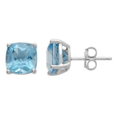 7mm Blue Topaz Cushion-Cut Earrings in 14K White Gold - Sam's Club