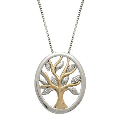 Family Tree Pendant with Diamond Accent in Sterling Silver and 14K ...
