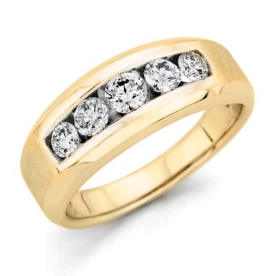 0.96 CT. T.W. Men's 5-Stone Diamond Ring in 14K Yellow Gold (H-I, I1 ...