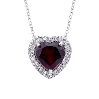 Heart-Shaped Garnet and Diamond Pendant in 14K White Gold (I, I1) - Sam ...