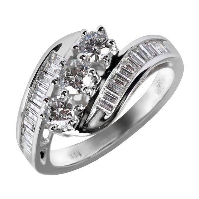 1.0 ct. t.w. Round and Baguette Diamond Ring in 14K White Gold - Sam's Club
