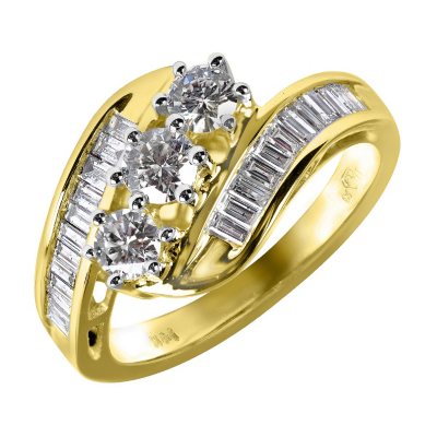 1.0 CT. T.W. Round and Baguette Diamond Ring in 14K Yellow Gold - Sam's ...