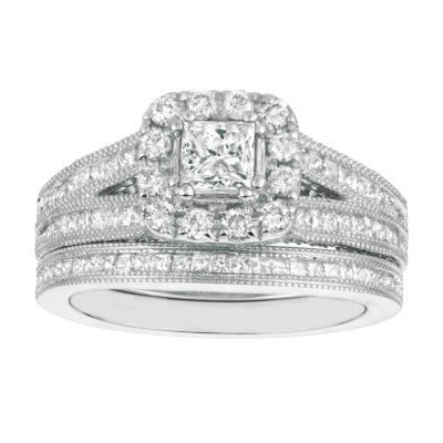 1.75 CT.T.W. Princess-Cut Diamond Engagement Set 14K White Gold (I, I1 ...
