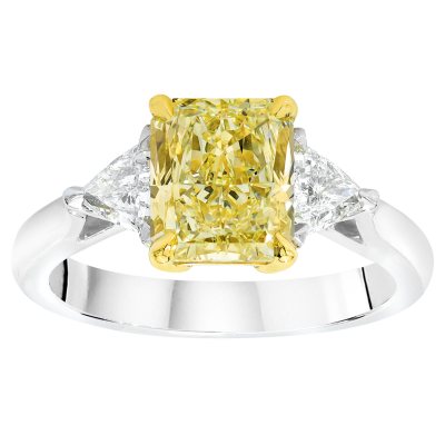 3.07 CT. T.W. Fancy Light Yellow Radiant-Cut 3-Stone Diamond Ring with ...
